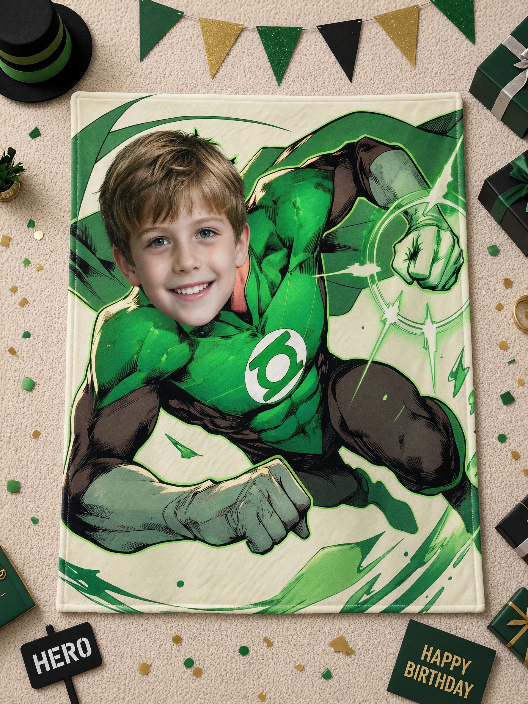 Personalized Superhero Face Blanket Custom Photo Print Soft Flannel Throw for Kids and Comic Fans Ideal Cozy Gift