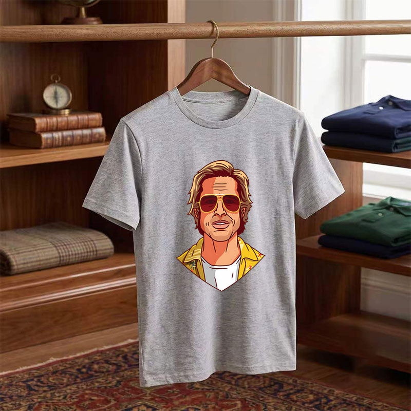 Brad Pitt in Aviator Sunglasses and Yellow Jacket - Tee