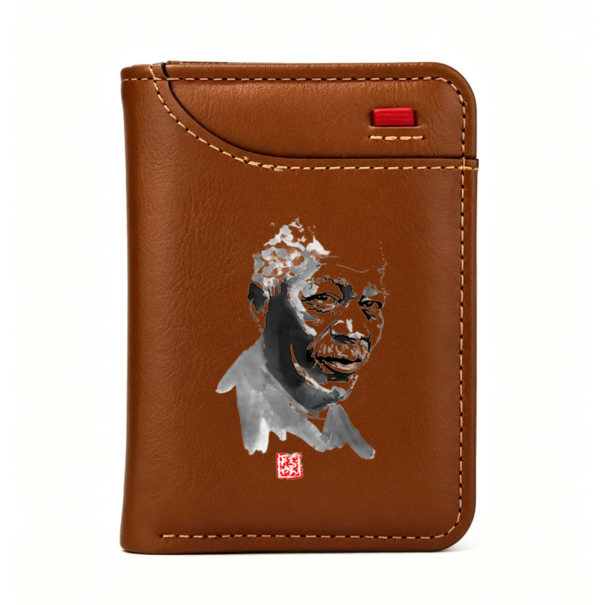 Abstract Portrait of a Man with Ink Blot Style and Red Seal - Vertical Style Wallet