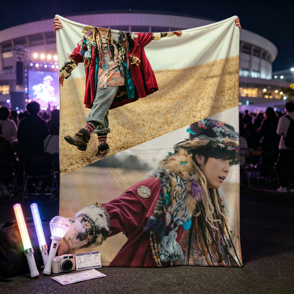 Yosuke Kubozuka in a Bohemian Fashion Shoot on a Golden Field - Blankets