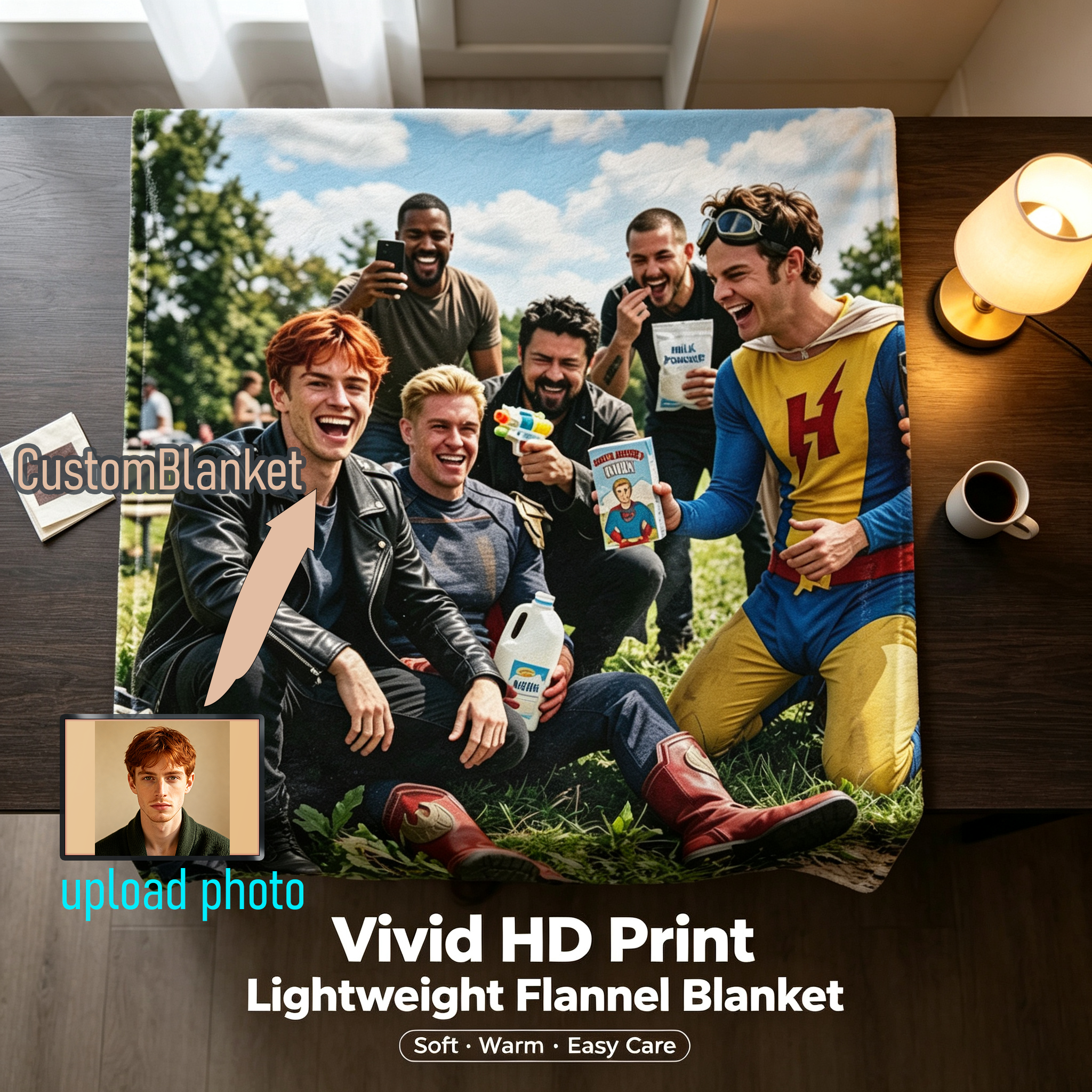 Custom Face Blanket - The Boys Superhero Group Photo Flannel Blanket - Perfect for Couch Lounging, Camping, or as a Unique Gift/Giveaway