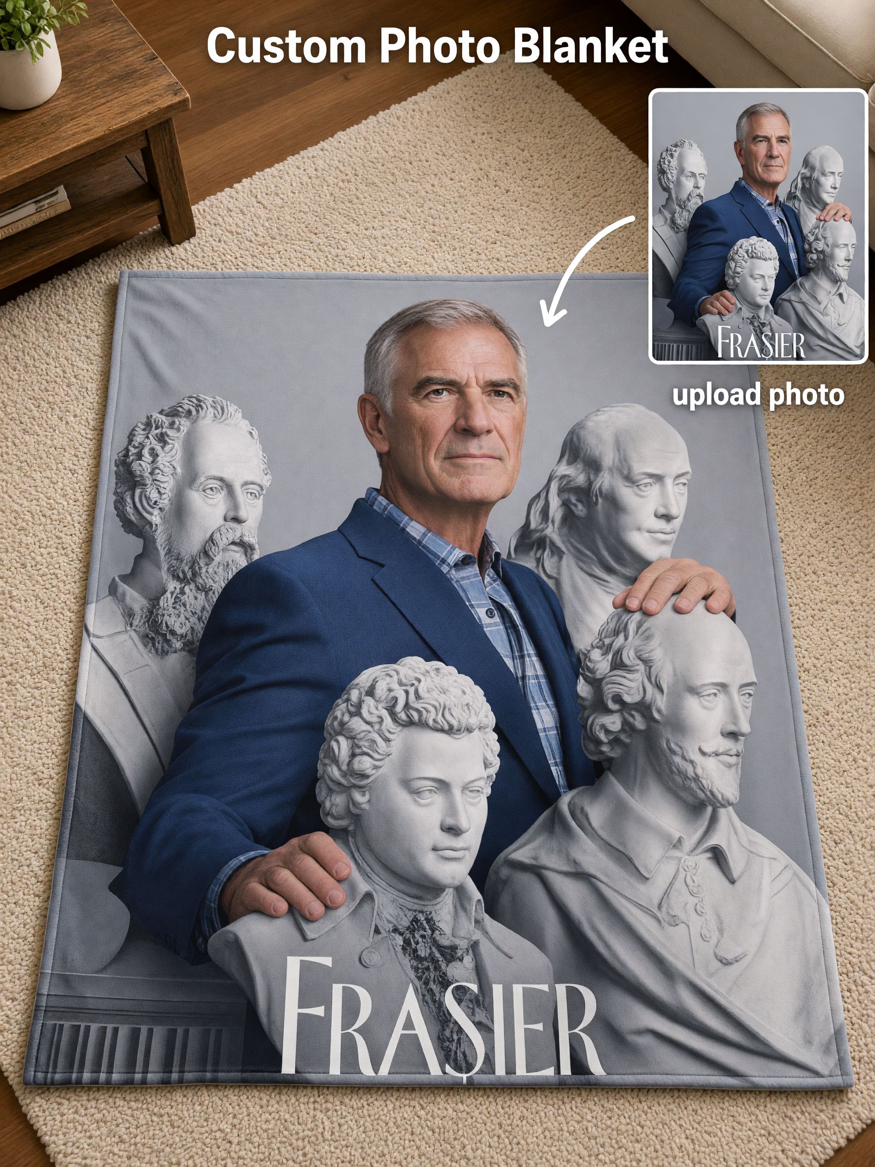 Personalized Photo Portrait Flannel Fleece Blanket, Ultra Soft Anti-Pilling Throw for Sofa, Unique Customized Gift