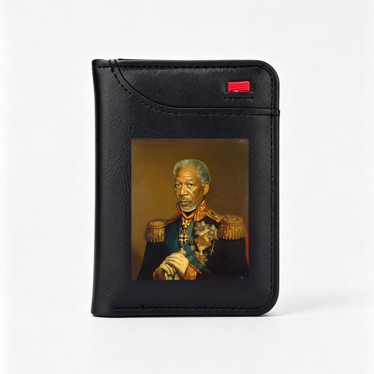 Morgan Freeman as a Distinguished Military Officer in Regal Uniform - Vertical Style Wallet