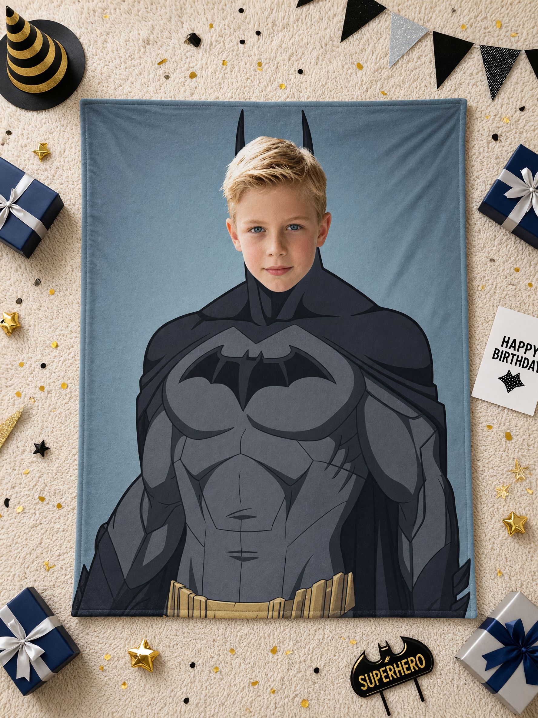 Custom Face Photo Superhero Flannel Blanket Ultra Soft Personalized Throw for Kids Bed Couch Perfect Birthday Gift
