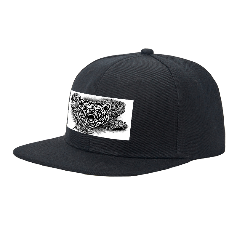 Flat Brim Baseball Cap Bear Head Tactical Art Print Streetwear Underground Skate Style for Basketball Court Skate Park Urban Scene Men Women Hip Hop Riders