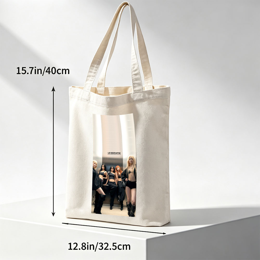 LE SSERAFIM Group Pose in Edgy Black Outfits Against Modern Wall Background - Canvas tote bags