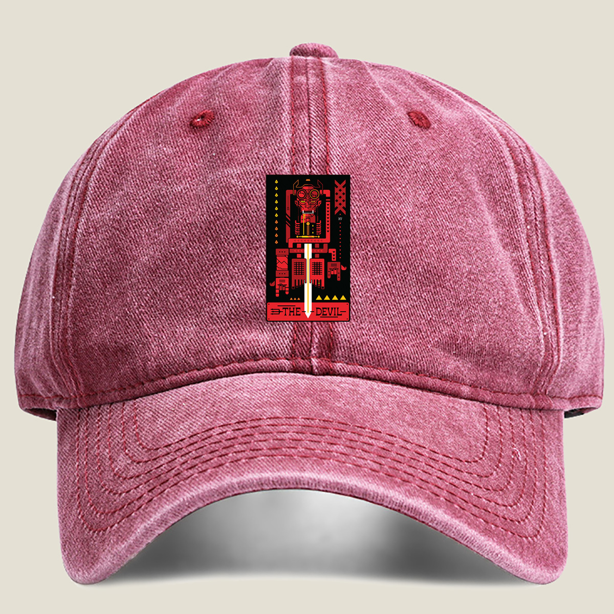 The Devil - Cybernetic Tarot Card - Washed Denim - Baseball Cap