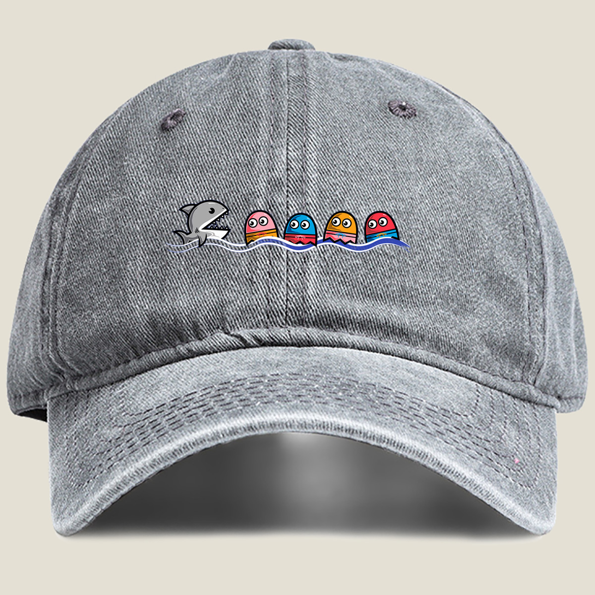 Pac-Man and the Shark - Washed Denim - Baseball Cap
