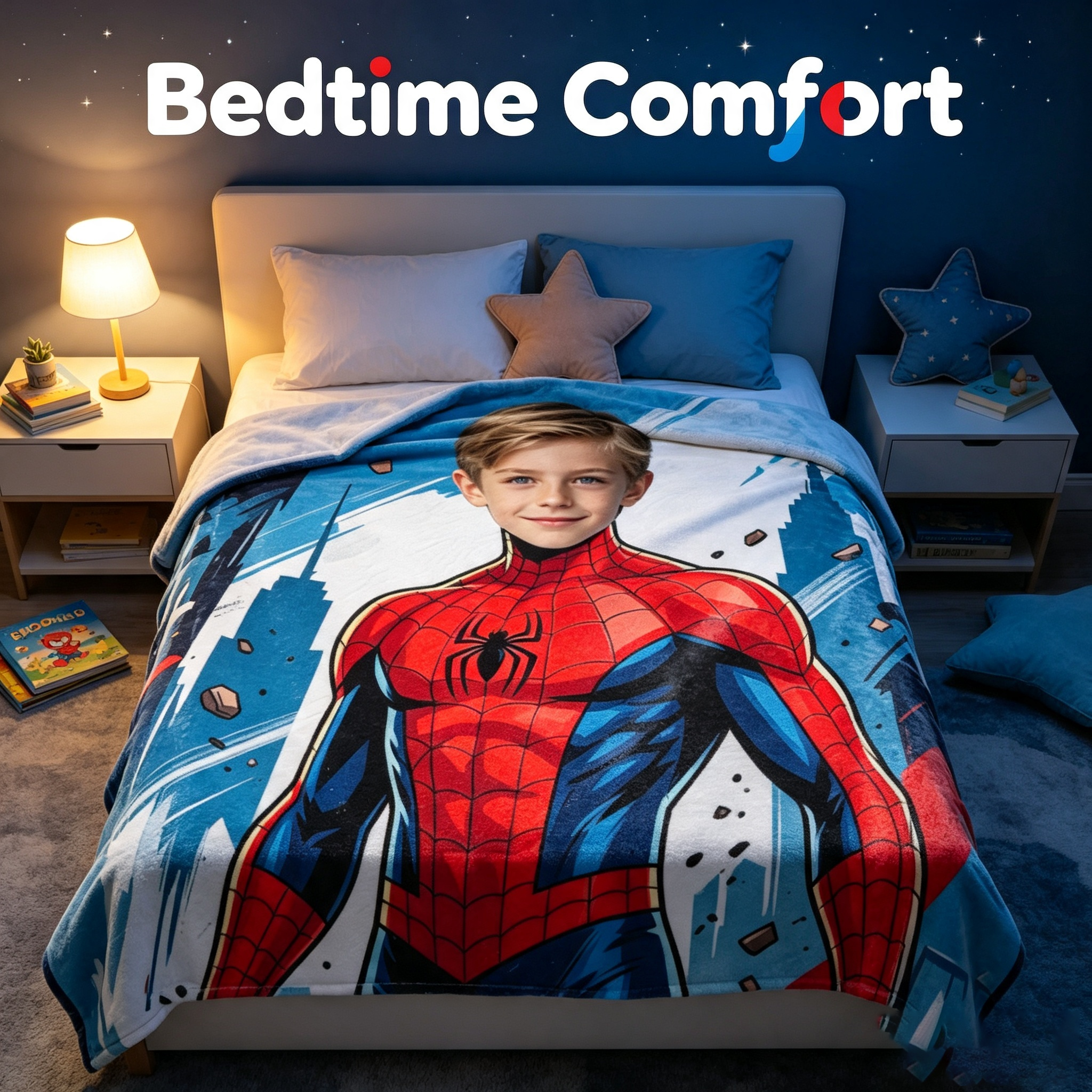 DIY Custom Photo Spider-Man Flannel Blanket – Personalized Hero-Themed Throw for Kids (Sofa Blanket Gift)