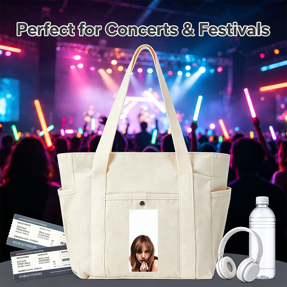 Lisa Blackpink Close-Up Portrait with Blush and Pink Nails on White Background - Multi-pocket bags