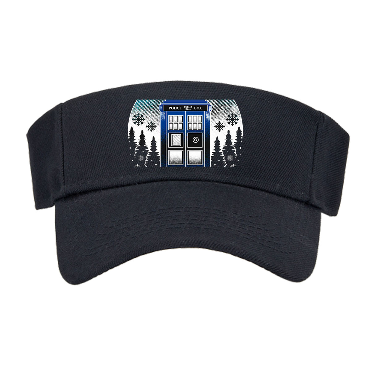 TARDIS in Winter Wonderland: Police Box Amid Snowy Pines -  Visor cap