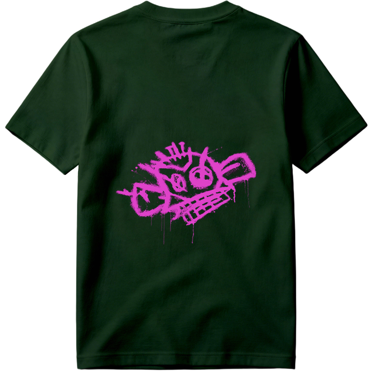 Graffiti-style pink skull with crown and crossbones on black background - Tee