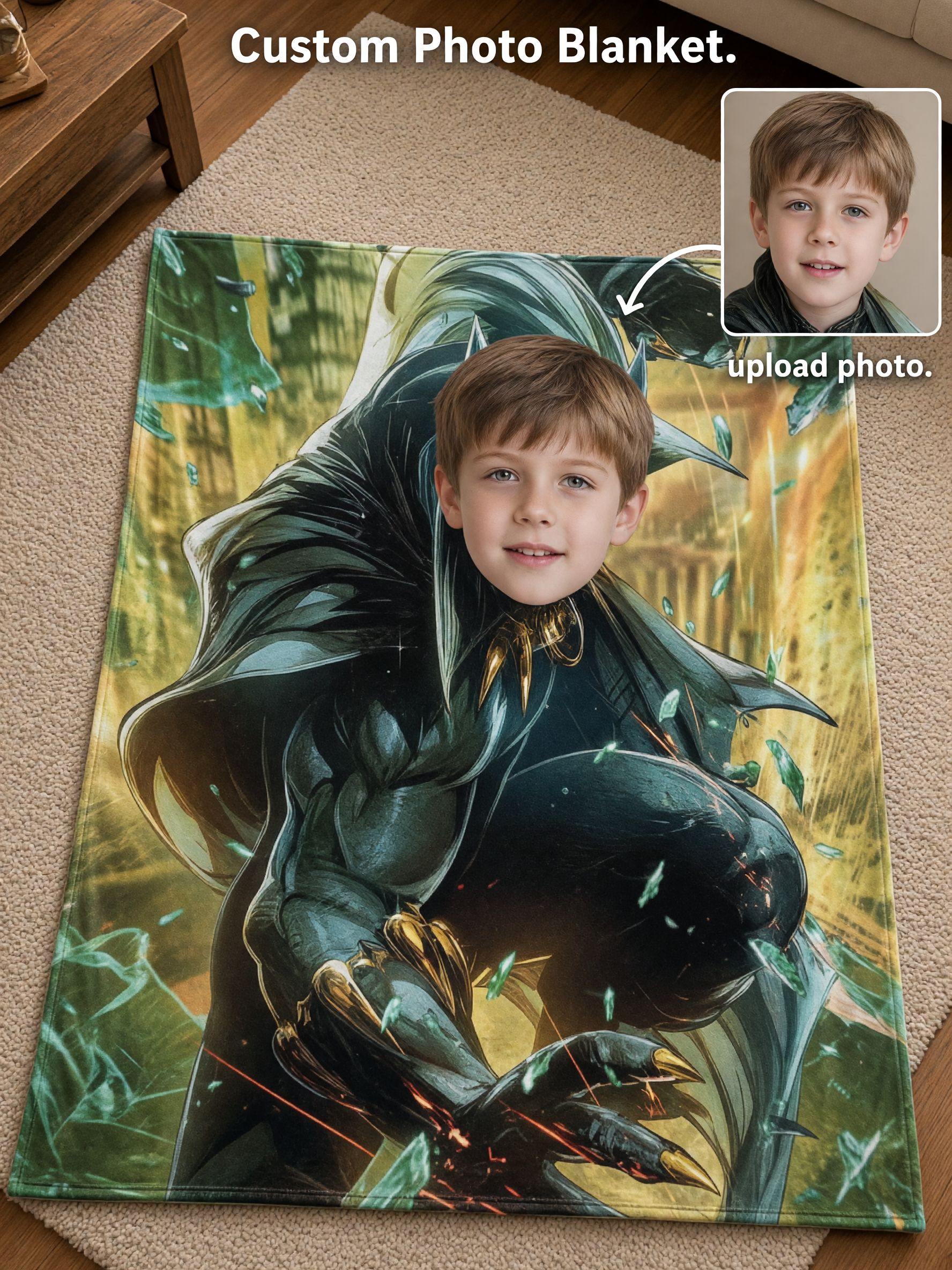 Personalized Custom Face Blanket Superhero Comic Flannel Fleece Throw Ultra Soft Warm Bedding Keepsake Gift for Kids