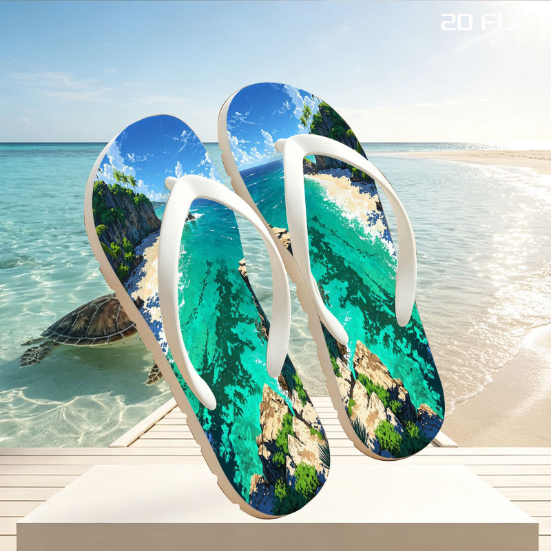 Tropical Bay with Crystal Clear Waters and Lush Cliffs -  flip-flops