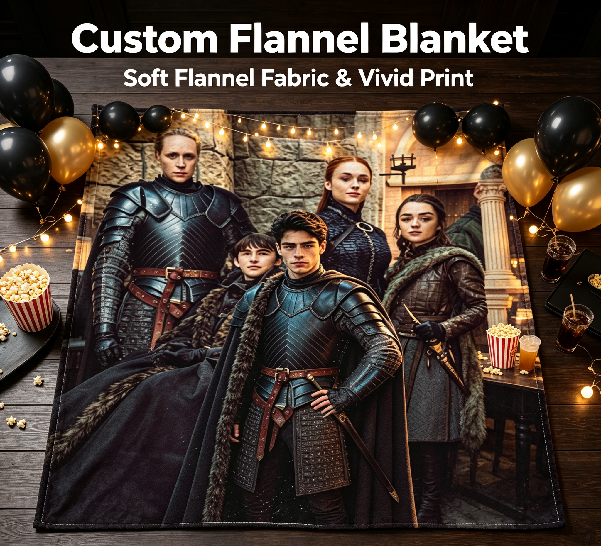 Custom Face Blanket Medieval Knight Group Portrait Flannel Blanket Perfect for Couch or Bed Cozy Gift for Fantasy Fans