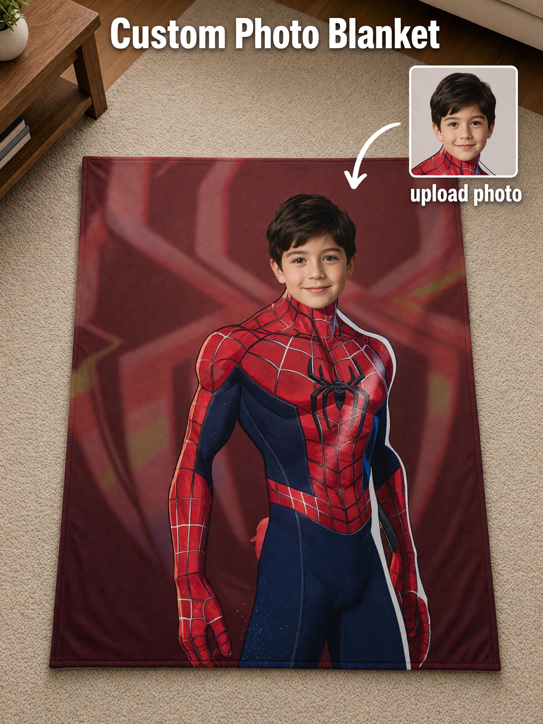 Personalized Custom Face Superhero Flannel Blanket Ultra Soft Fleece Throw for Kids Boys Bedroom Couch Cozy Gift