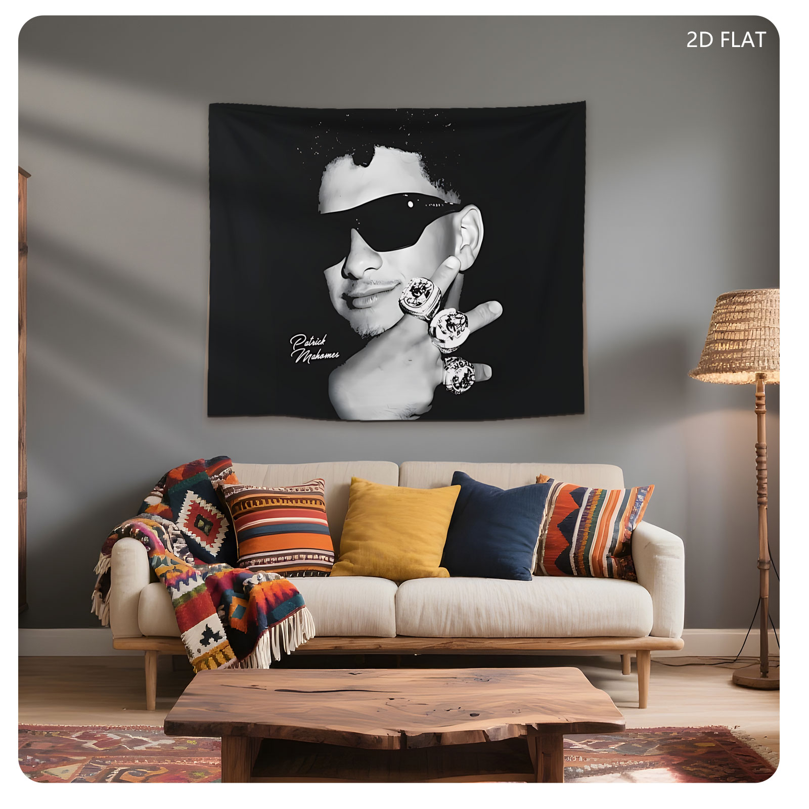Patrick Mahomes with Championship Rings and Sunglasses - Tapestry