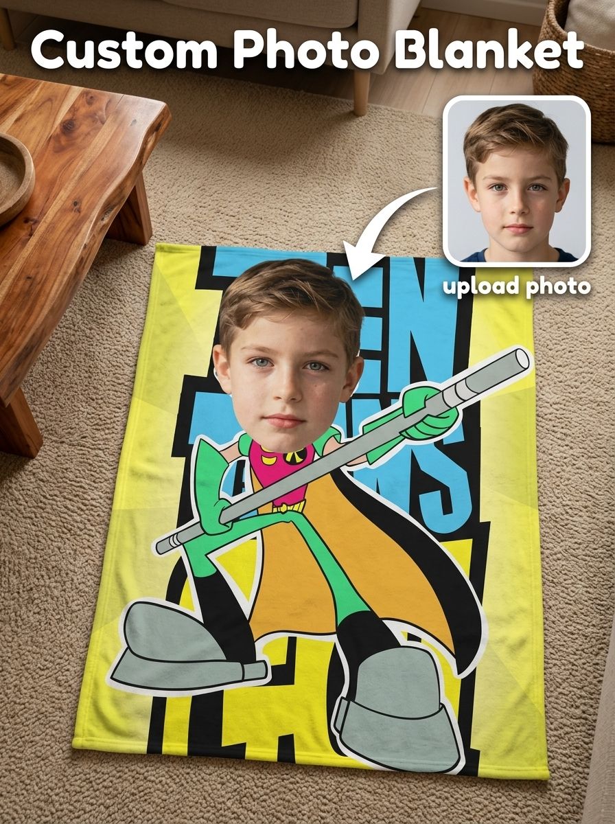 Custom Face Comic Hero Flannel Fleece Blanket, Soft Personalized Photo Throw for Kids and Cozy Living Room Gifting