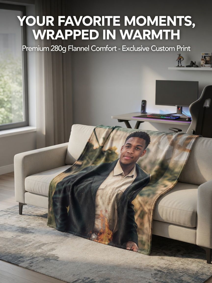 Custom Photo Face Blanket Personalized Flannel Throw, Ultra Soft Anti-Pilling Fleece Bed Cover for Family Memory Gifts