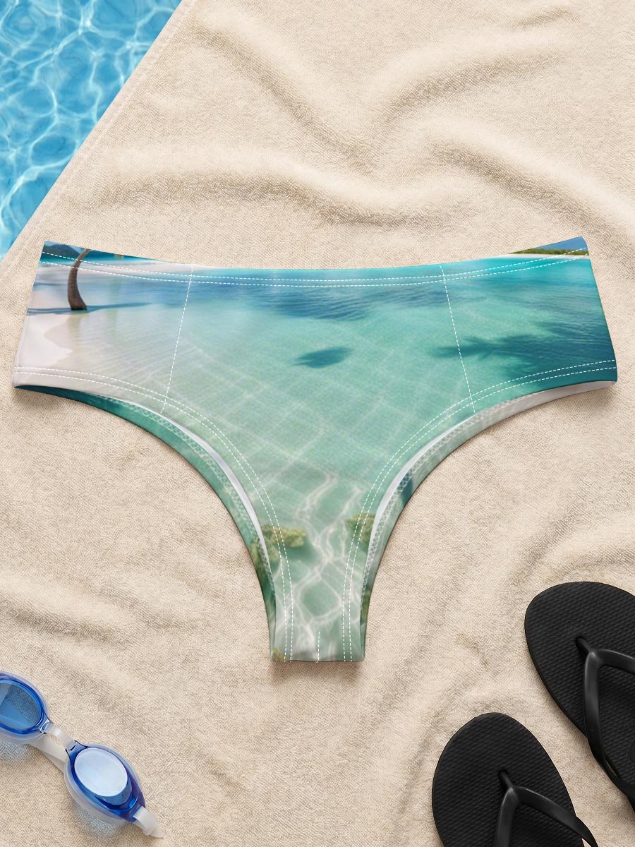 Serene tropical beach with crystal clear water and palm trees -  Men's swim trunks