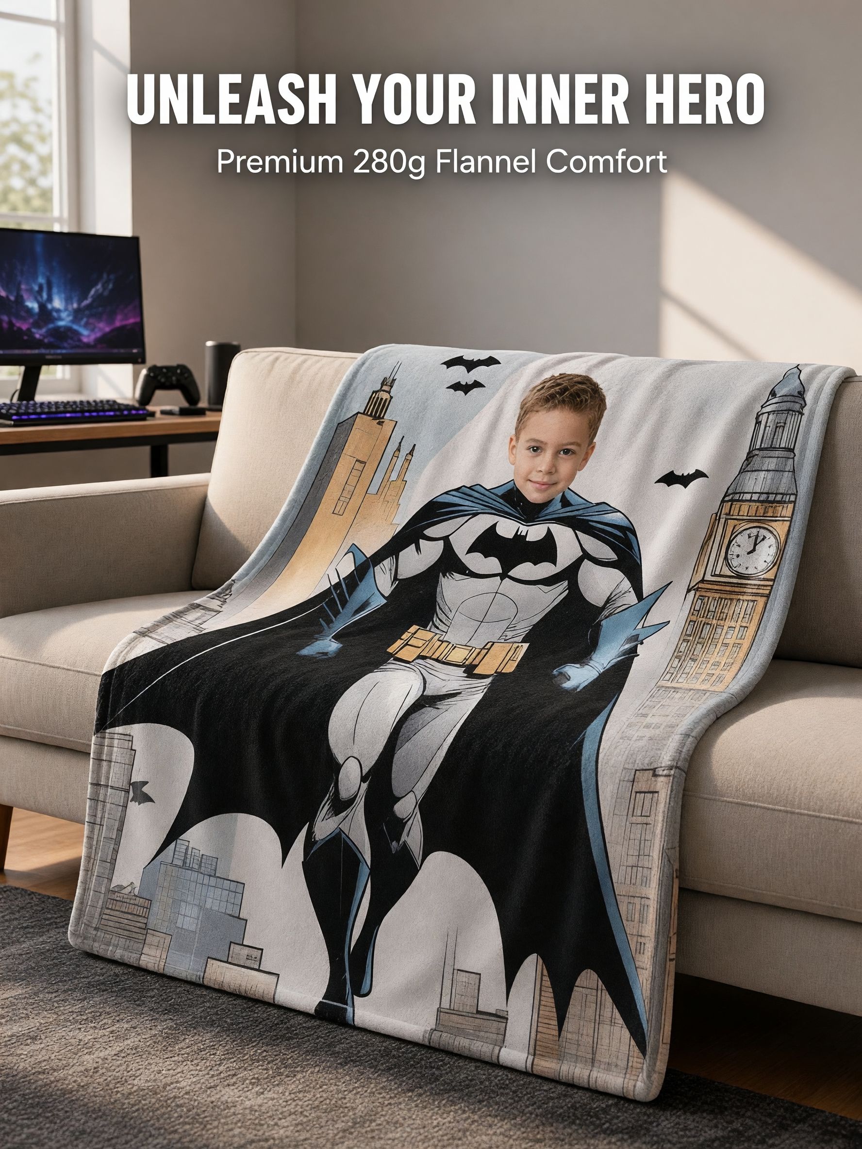 Custom Face Superhero Blanket Personalized Photo Flannel Throw Soft Skin Friendly Bed Couch Fleece Blanket Kid Gift