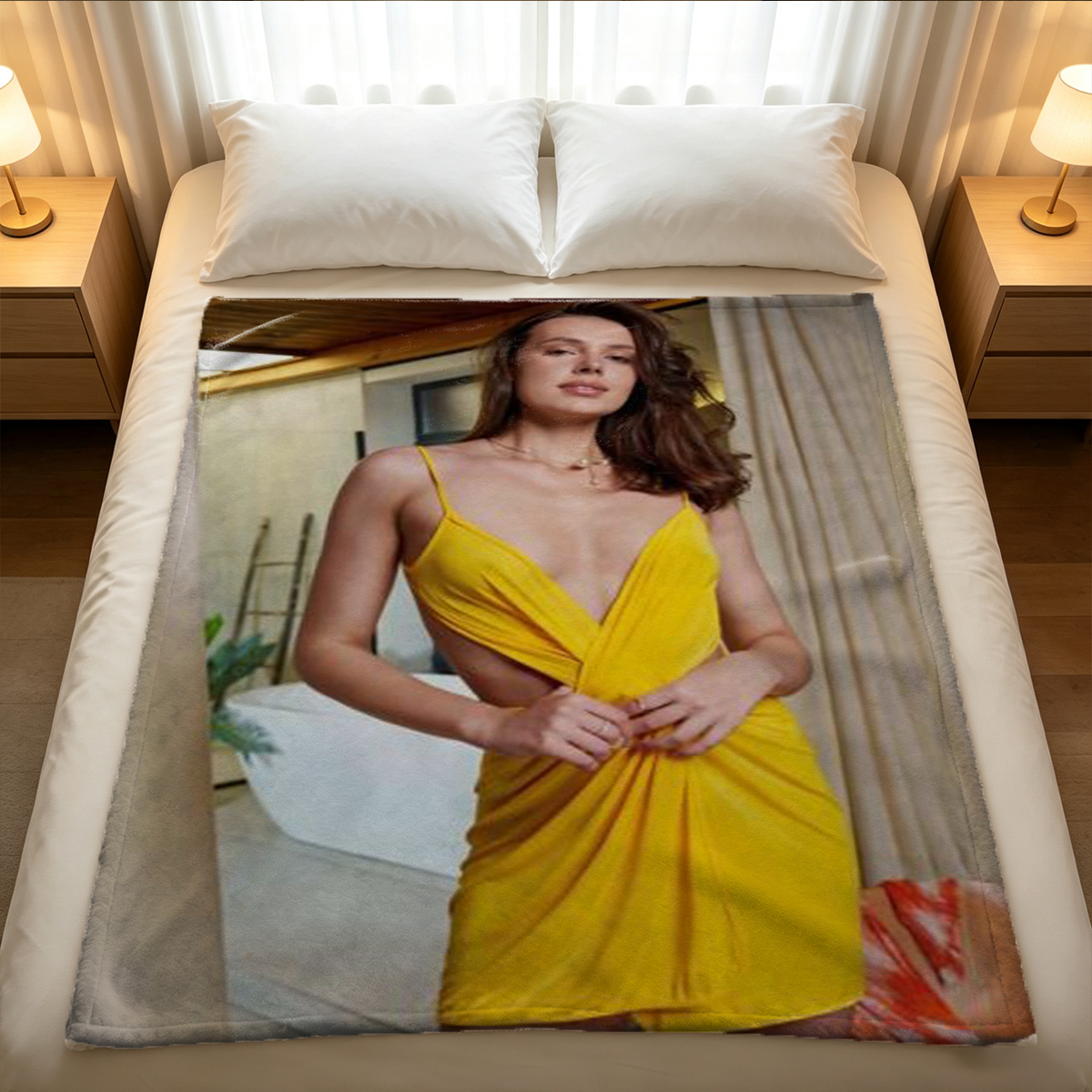 Nude Japanese Model with Purple Flowers on Body - Blanket