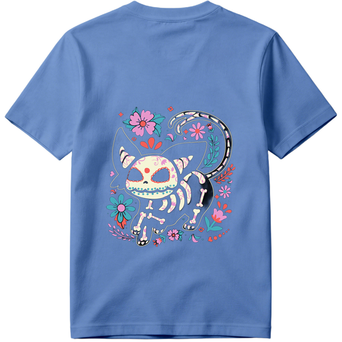 Day of the Dead Cat: Sugar Skull Feline with Floral Design - Tee