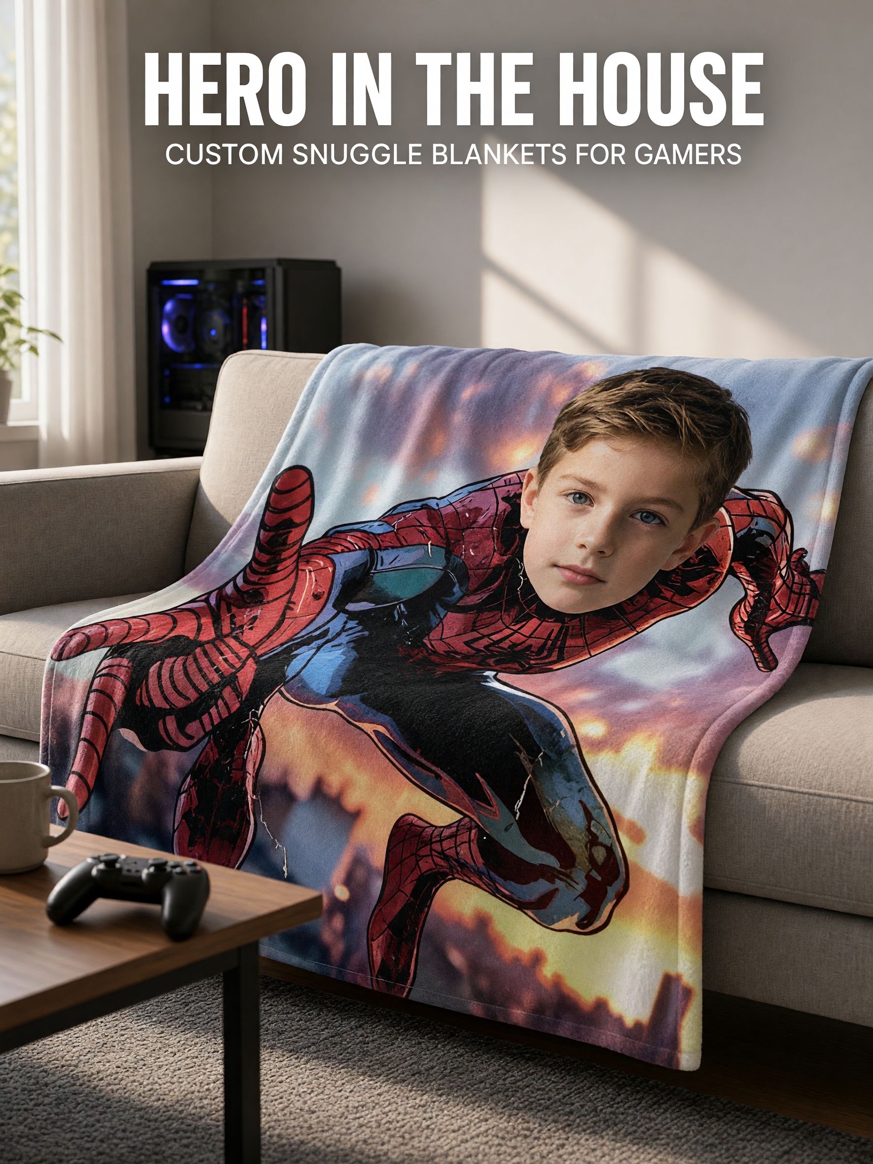 Custom Face Superhero Blanket Personalized Photo Flannel Fleece Throw Skin Friendly Anti Pilling Warm Bed Couch Travel