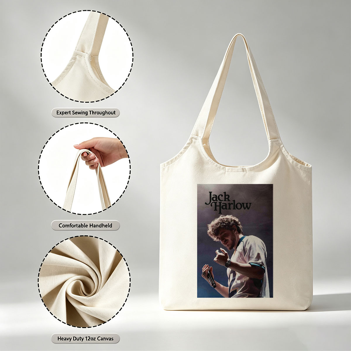 Jack Harlow Performing on Stage with Microphone and Dynamic Gesture - Canvas shoulder bags/