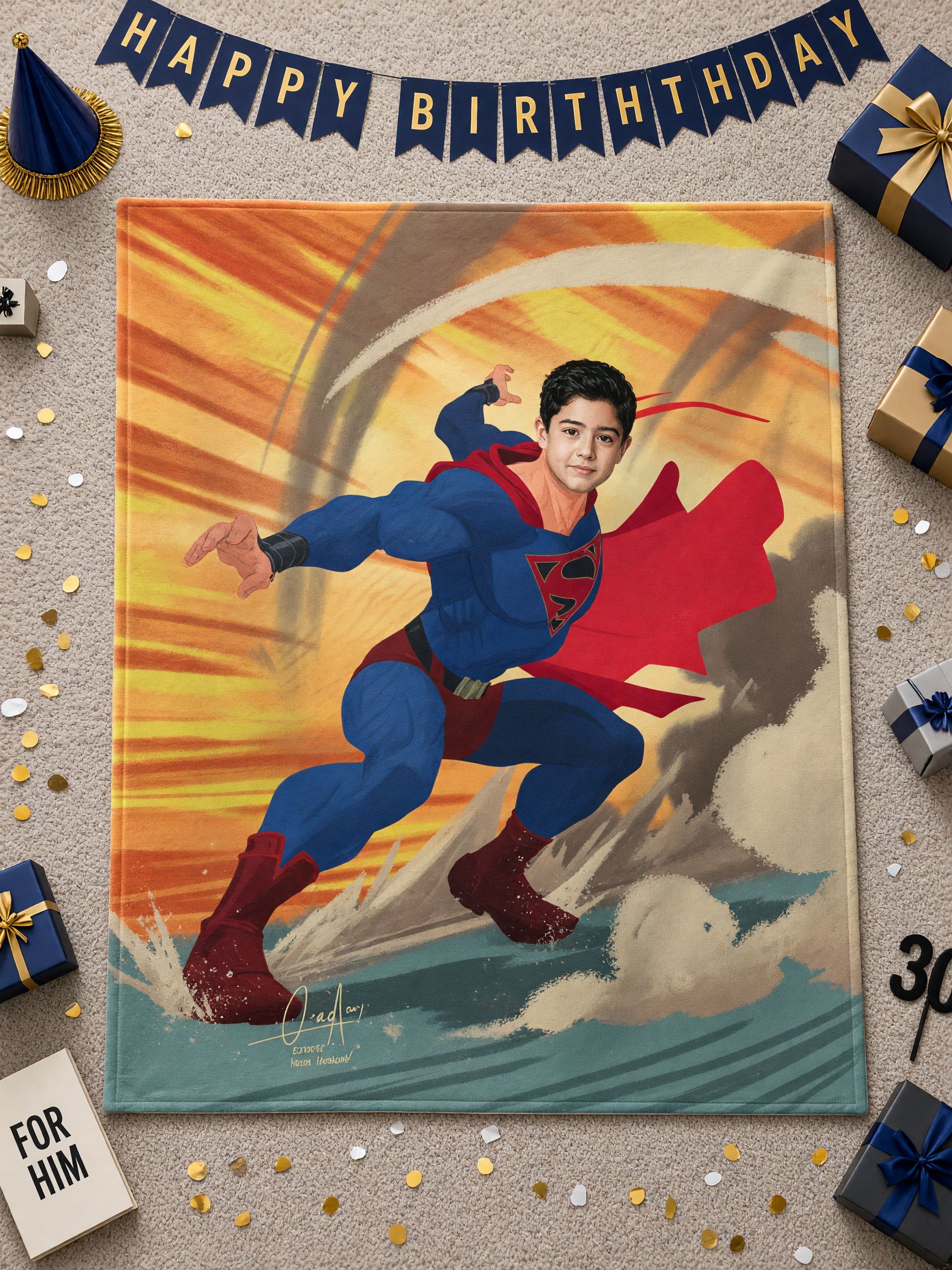 Custom Superhero Face Photo Blanket, Ultra Soft Anti-Pilling Flannel Fleece Throw, Ideal Personalized Gift for Kids