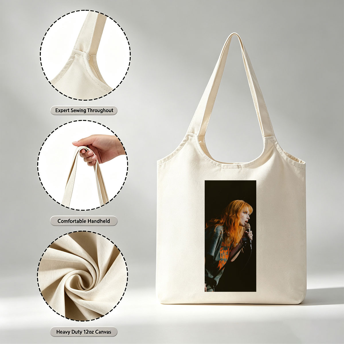 Paramore's Hayley Williams Performing on Stage with Microphone in Hand - Canvas shoulder bags/