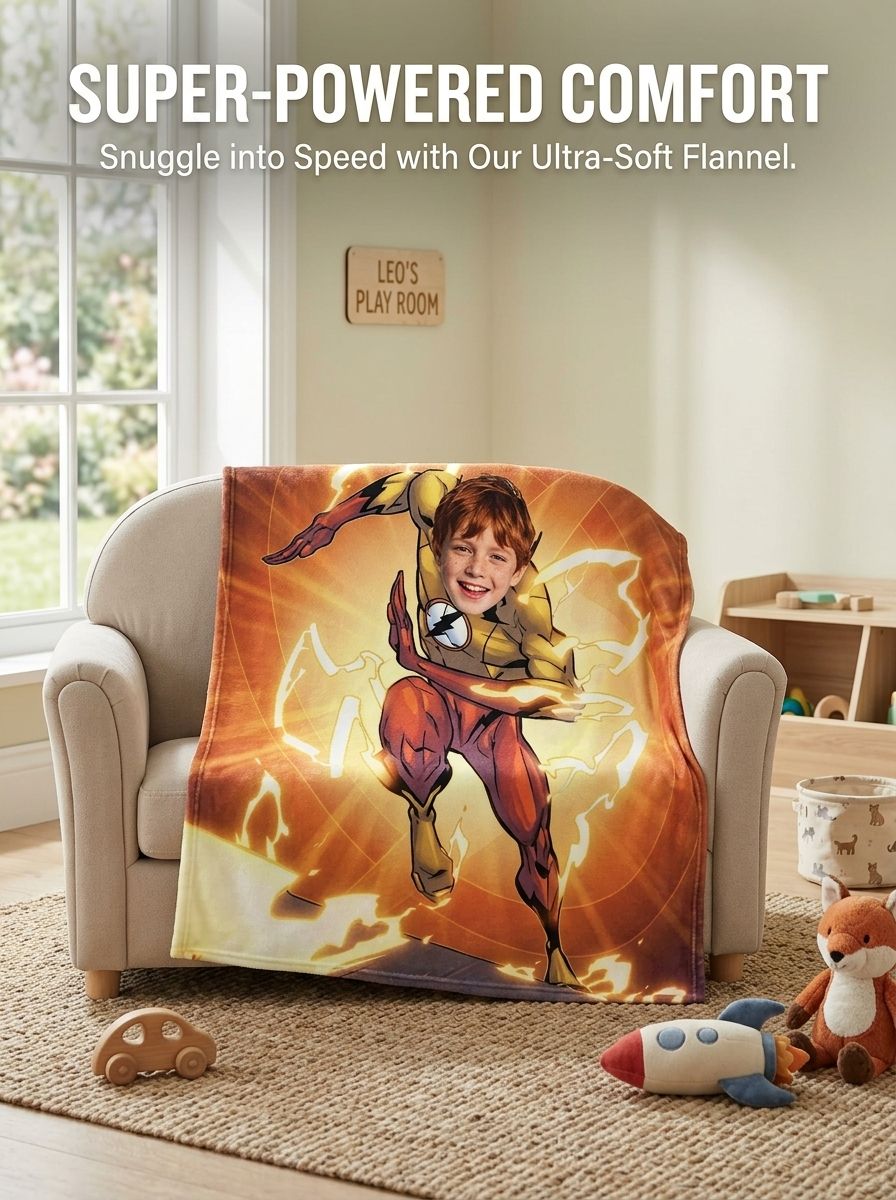 Custom Photo Superhero Flannel Blanket, Personalized Face Cozy Plush Throw Blanket for Kids Adults, Unique Gift Idea