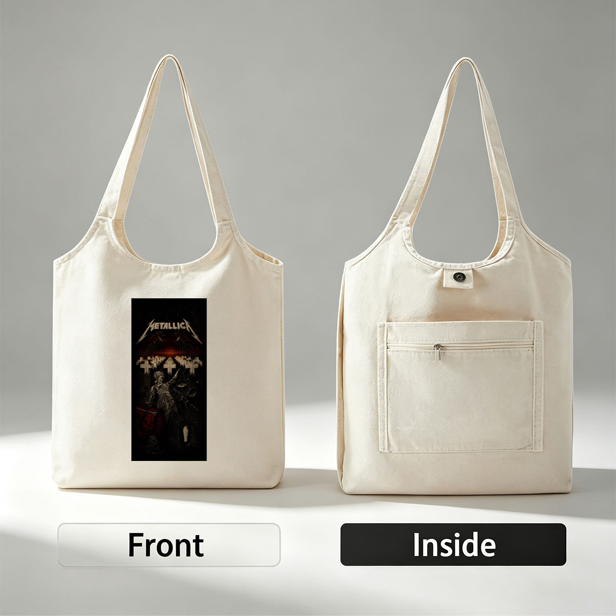 Metallica Cemetery Scene with Statue and Crosses in Dark Atmosphere - Canvas shoulder bags/