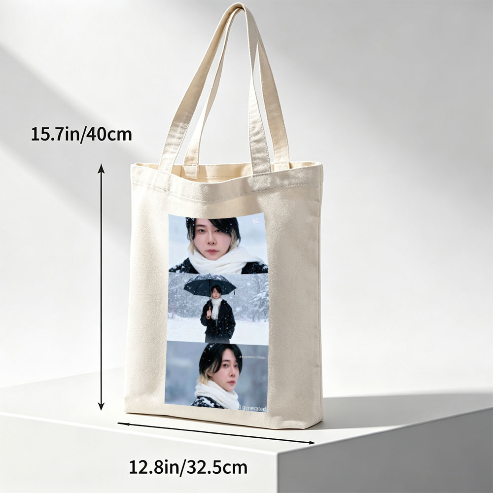 Yeonwoo in Snowy Winter Scene Holding Umbrella with White Scarf and Black Coat - Canvas tote bags