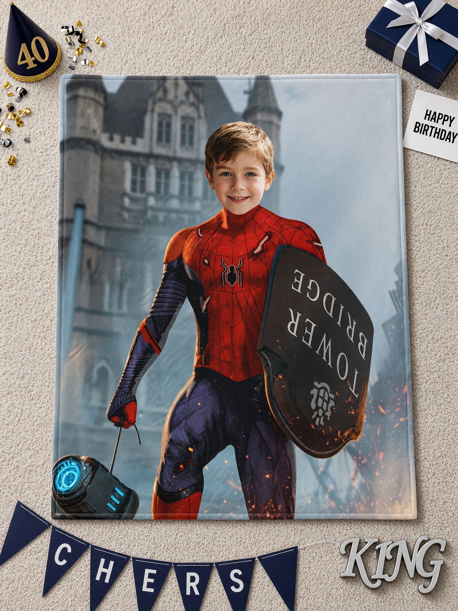 Custom Photo Superhero Flannel Blanket, Personalized Face Print Soft Plush Throw, Ideal Cozy Gift for Kids and Boys