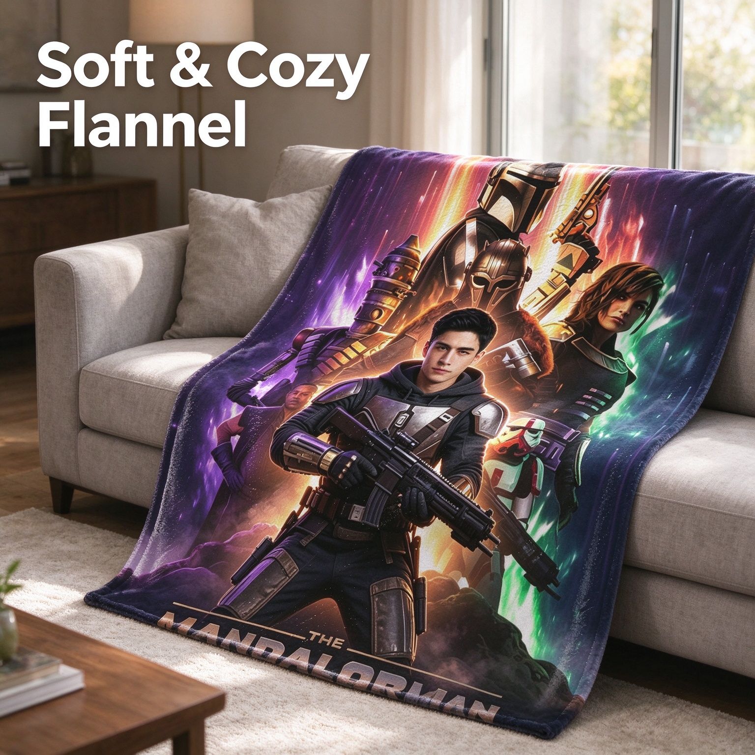 Custom Photo Face Blanket Personalized Sci-Fi Hero Flannel Throw Anti-Pilling Cozy Warm Gift for Bed and Couch