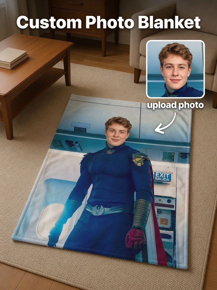 Custom Face Superhero Flannel Blanket, Personalized Photo Fleece Throw for Bed Couch, Cozy Novelty Keepsake Gift
