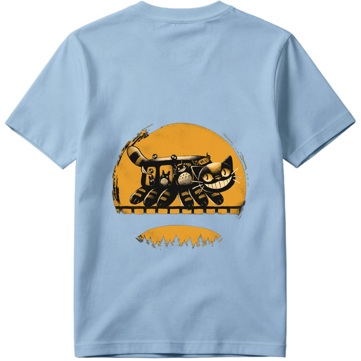 Catbus and Totoro on a Moonlit Journey - Tee