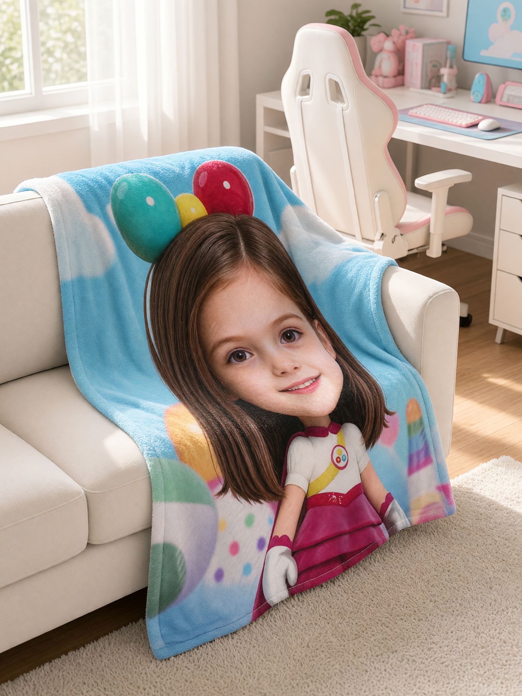 Custom Face Photo Flannel Blanket Personalized Cartoon Portrait Throw Skin-Friendly Soft Cozy Keepsake Gift