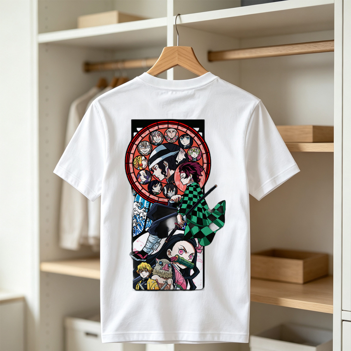 Demon Slayer: Kimetsu no Yaiba - Tanjiro, Zenitsu, Inosuke, and Hashira Characters in Stained Glass Art Style - Tee