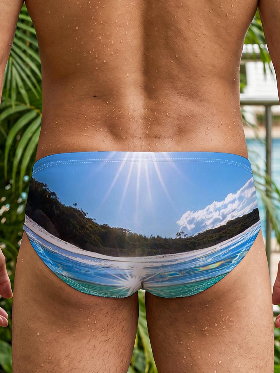 Sunshine Sparkles on Crystal Clear Waters -  Men's swim trunks