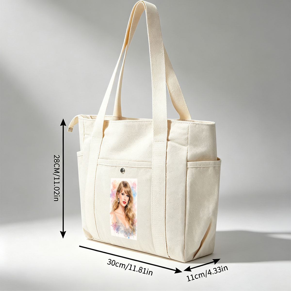 Taylor Swift in a Glamorous Portrait with Watercolor Background and Sparkling Dress - Multi-pocket bags