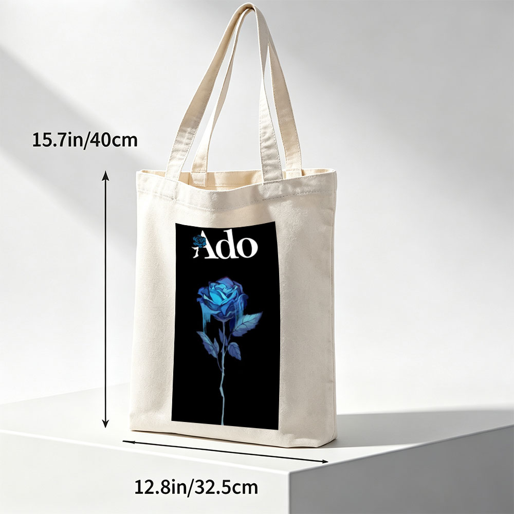 Ado Blue Rose on Black Background - Canvas tote bags