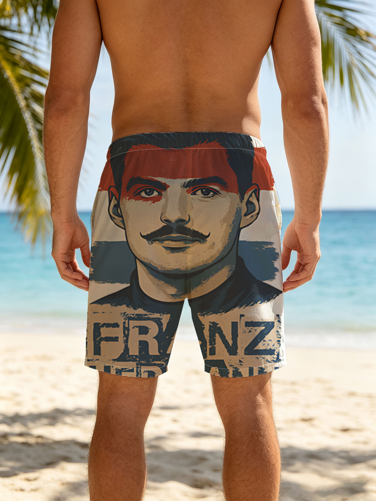 Franz Hermann Portrait with Austrian Flag Colors -  Beach shorts