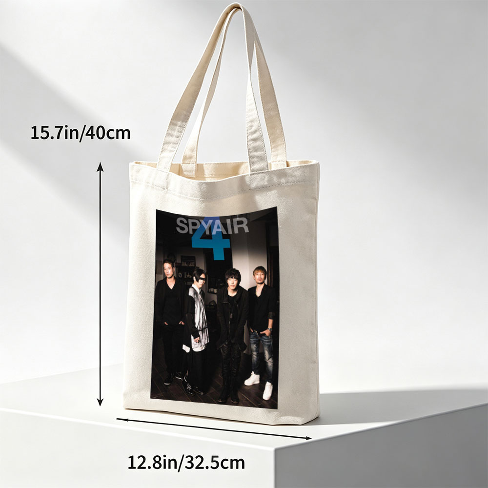 SPYAIR Band Members Standing in a Dimly Lit Room with Bold Number 4 and Band Name Overlay - Canvas tote bags