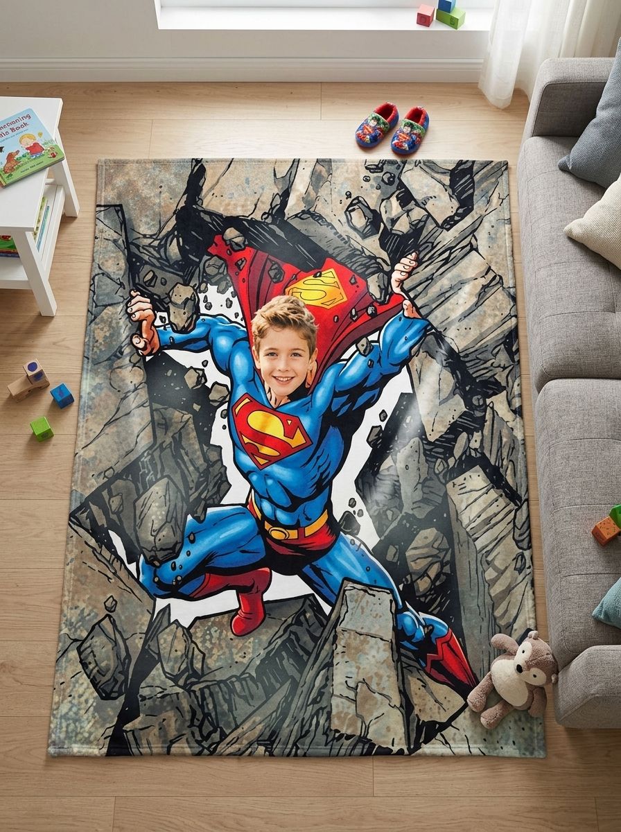 Custom Superhero Photo Face Blanket Ultra Soft Anti Pilling Flannel Throw Personalized Bed and Couch Keepsake Gift