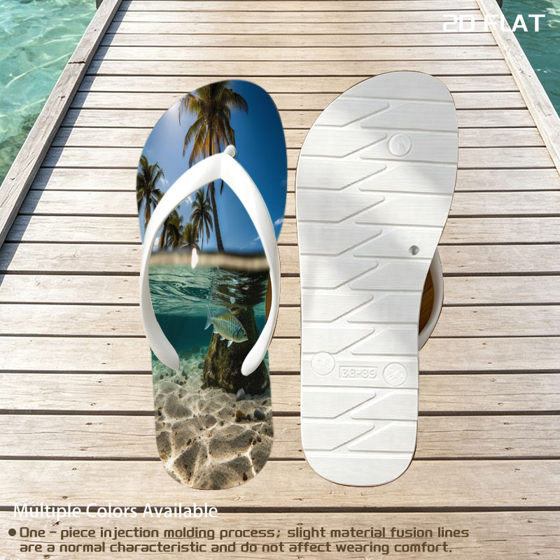 Tropical paradise with palm trees and a fish swimming underwater -  flip-flops