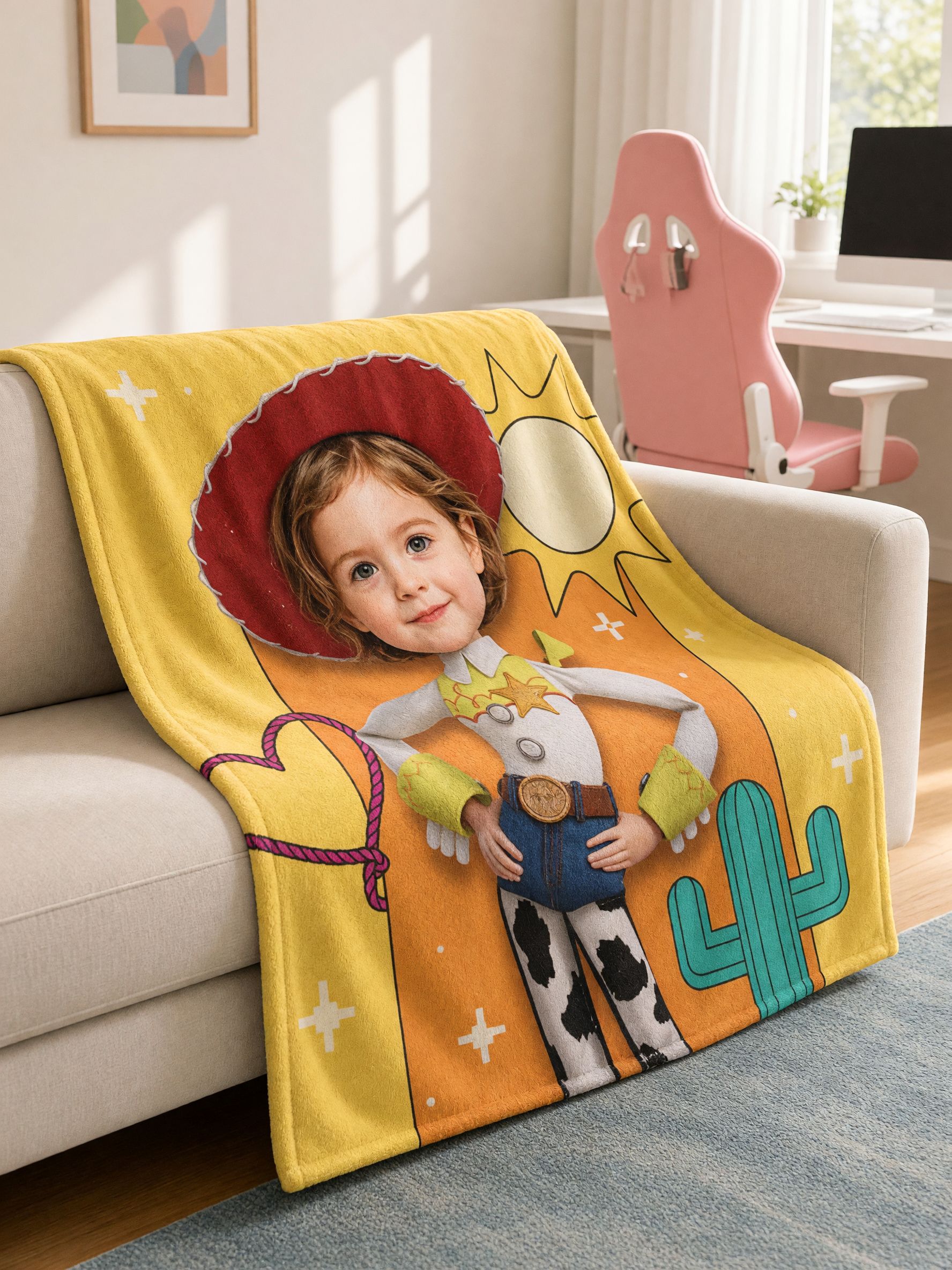 Custom Face Blanket Personalized Western Cowgirl Flannel Throw Ultra Soft Fleece Wrap Ideal Cozy Gift for Kids