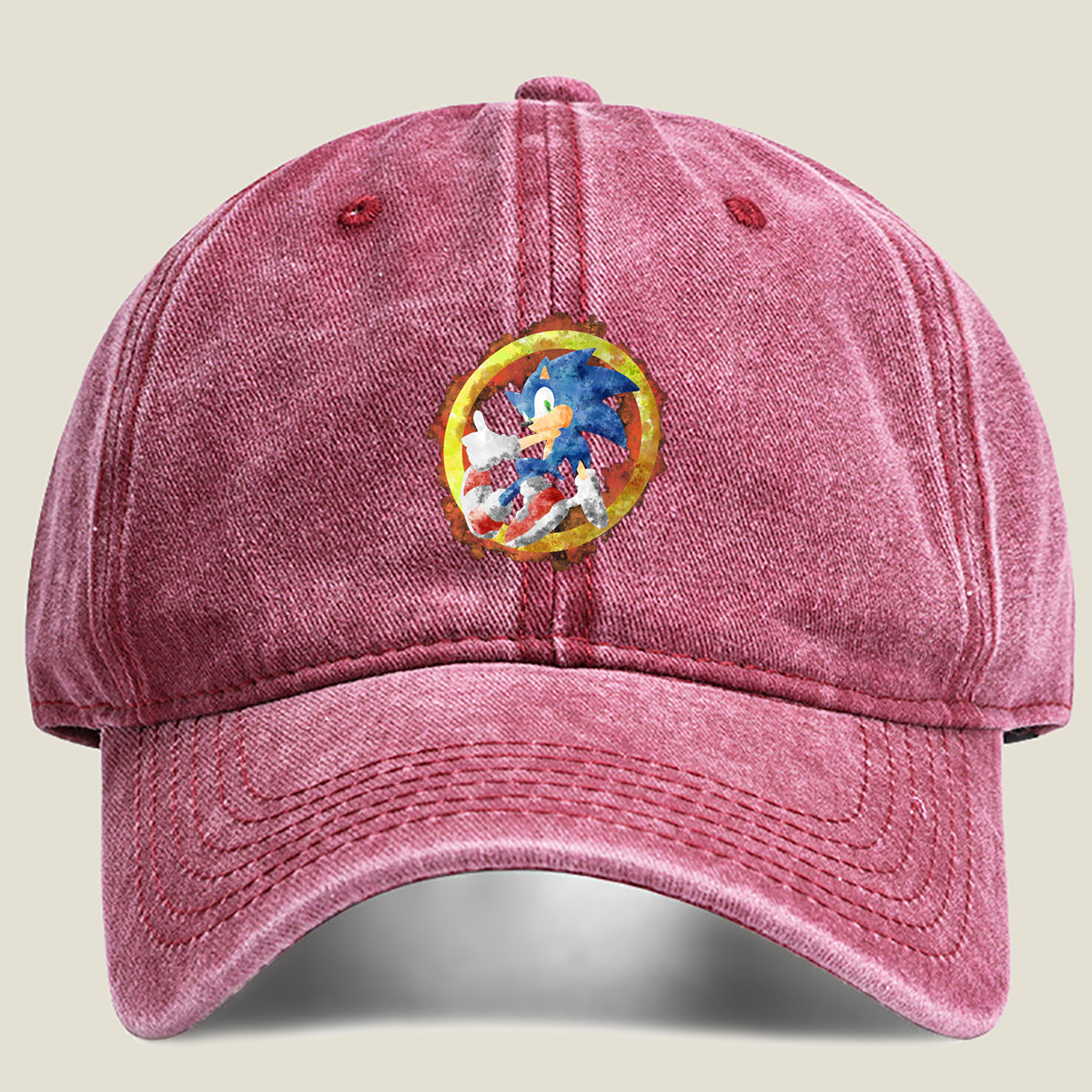 Sonic the Hedgehog in Watercolor Style - Washed Denim - Baseball Cap