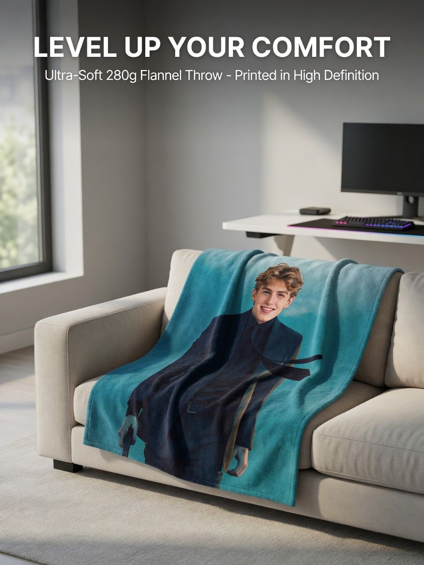 Custom Photo Blanket Personalized Face Flannel Fleece Throw Soft Anti-Pilling Keepsake Gift for Bed Sofa and Travel